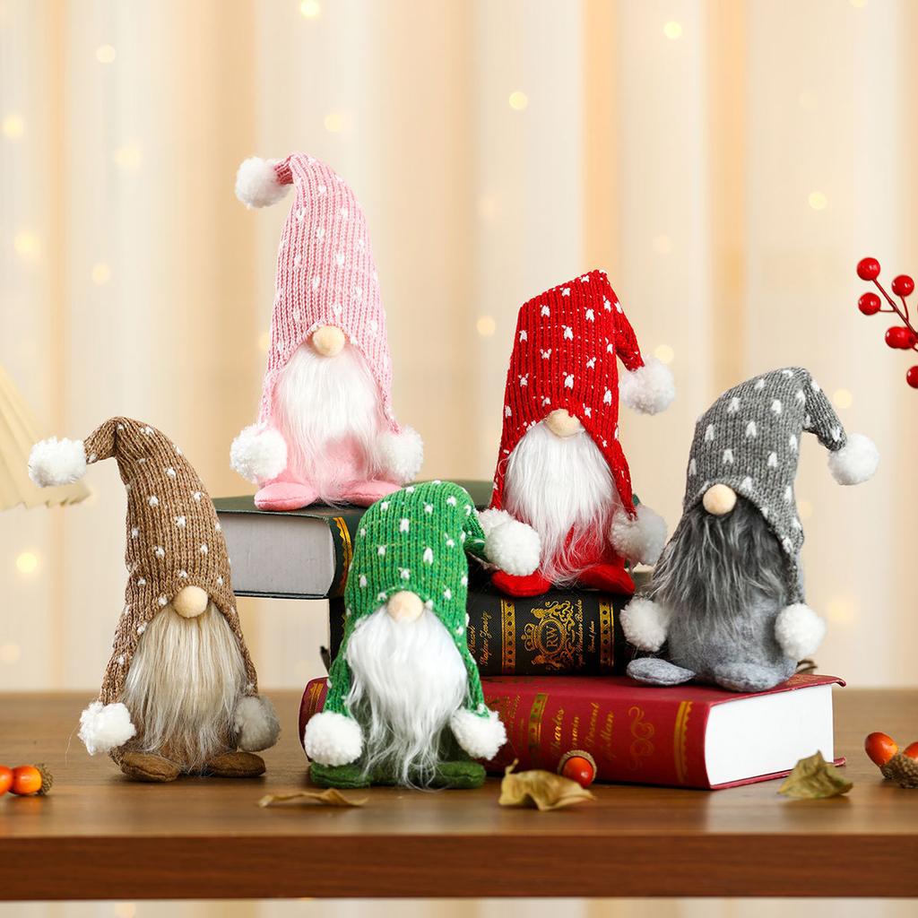 Christmas Polka Dot Knitted Hat Sitting Figure Decoration Home Hotel Window Decoration Gift