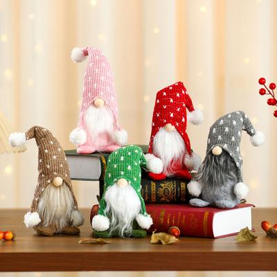Christmas Polka Dot Knitted Hat Sitting Figure Decoration Home Hotel Window Decoration Gift