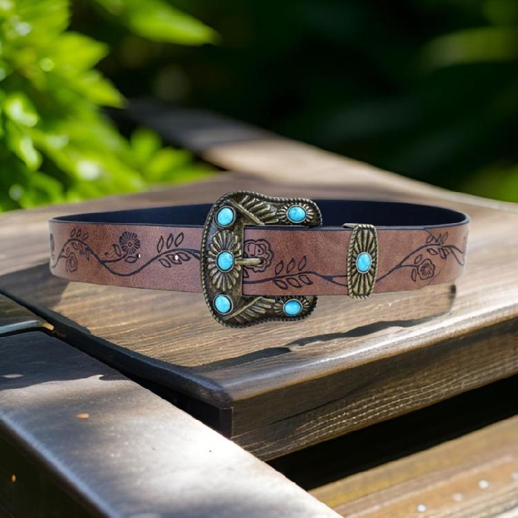 Vintage Carved Turquoise Belt Buckle for Jeans Pants Belt Pin Buckle Belt Buckle Replacement for 1.5inch Width Waistbelt
