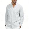 Men Casual Business Loose Stand Collar Long Sleeve Vertical Stripe Shirt