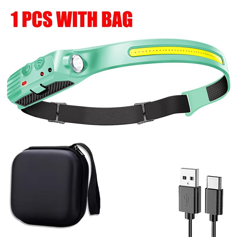 COB Sensor LED Headlamp Rechargeable Headlight 5 Modes IPX65 Light Built-in 18650 Battery Lamp Fishing Camping Night Running