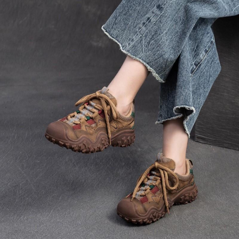 Johnature Casual Outdoor Sports Lace Up Clunky Sneaker Mixed Colors Comfortable And Versatile Women's Shoes