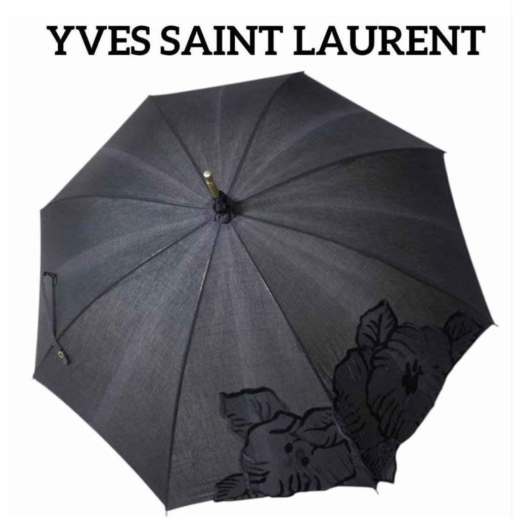 Used Yves Saint Laurent Long Umbrella Parasol Floral Embroidery