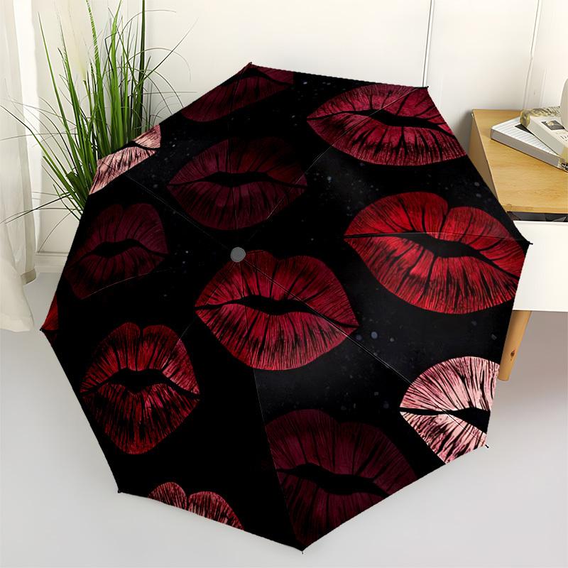 1pc Lips Print Pattern Automatic Open/Close Umbrella, Compact Travel Umbrella, 8-Rib Sturdy Frame - Ideal Gift for Friends yy251118038