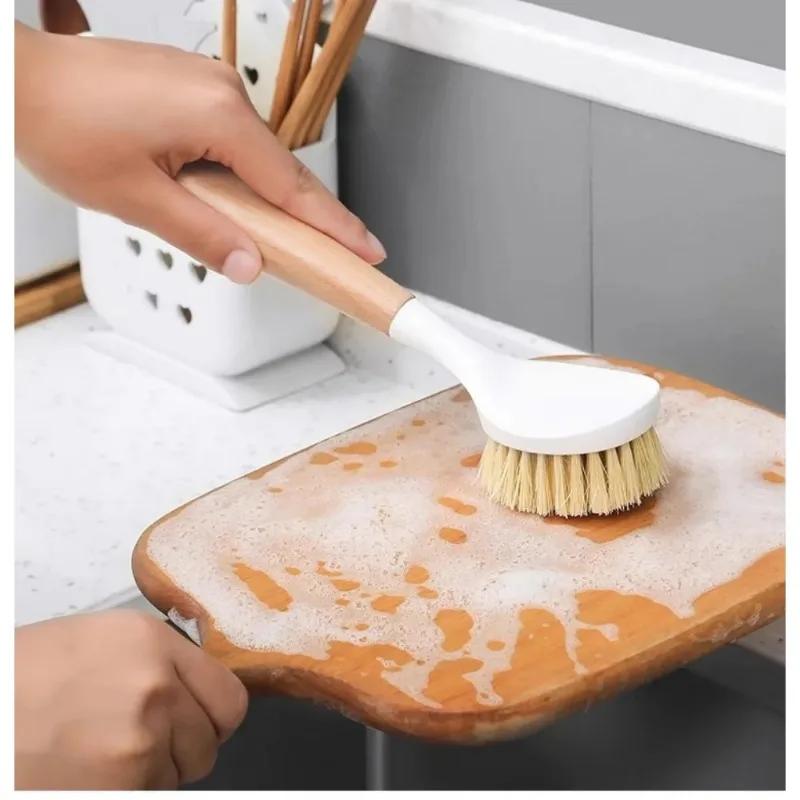 Wooden Handle Pot Brush Multi Functional Oil Resistant Scrubber for Pans Bowls Durable Non Scratch Kitchen Cleaning Tool Durable