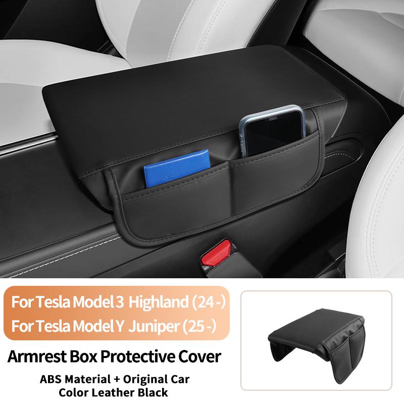 For Tesla Model 3 Highland / Model Y Juniper Leather Car Center Console Armrest Box Pad Protection Cushion With Storage Function