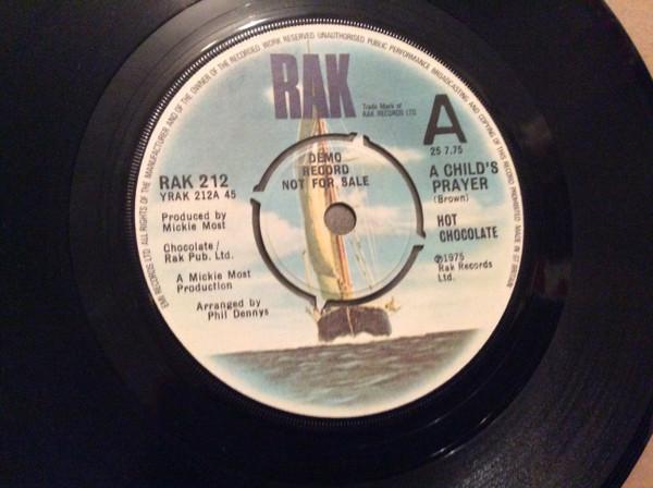 

7inch Record HOT CHOCOLATE - A Child s Prayer RAK212 RAK 1975 UK Soul/Funk Used