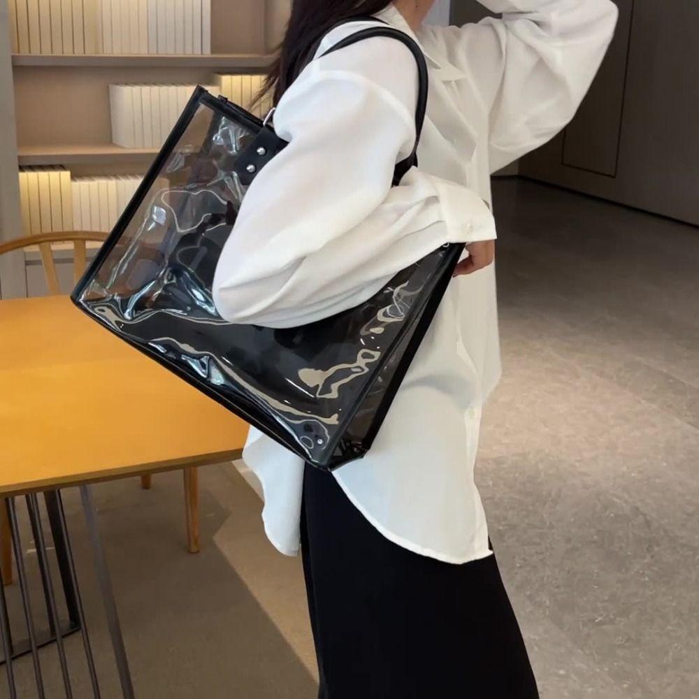 With Inner Pouch Transparent Jelly Bag Large Capacity PVC Composite Tote Bags  School