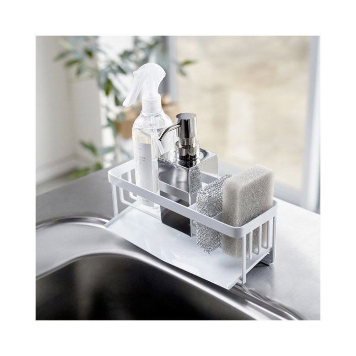 Organisateur d'évier - on range tout ! - métal blanc - 3 compartiments - fond amovible - 25 cm long