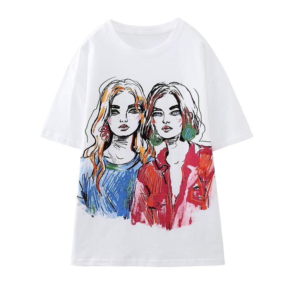 Women's 2022 Summer Fashion Printed Round Neck Short-Sleeve T-Shirt