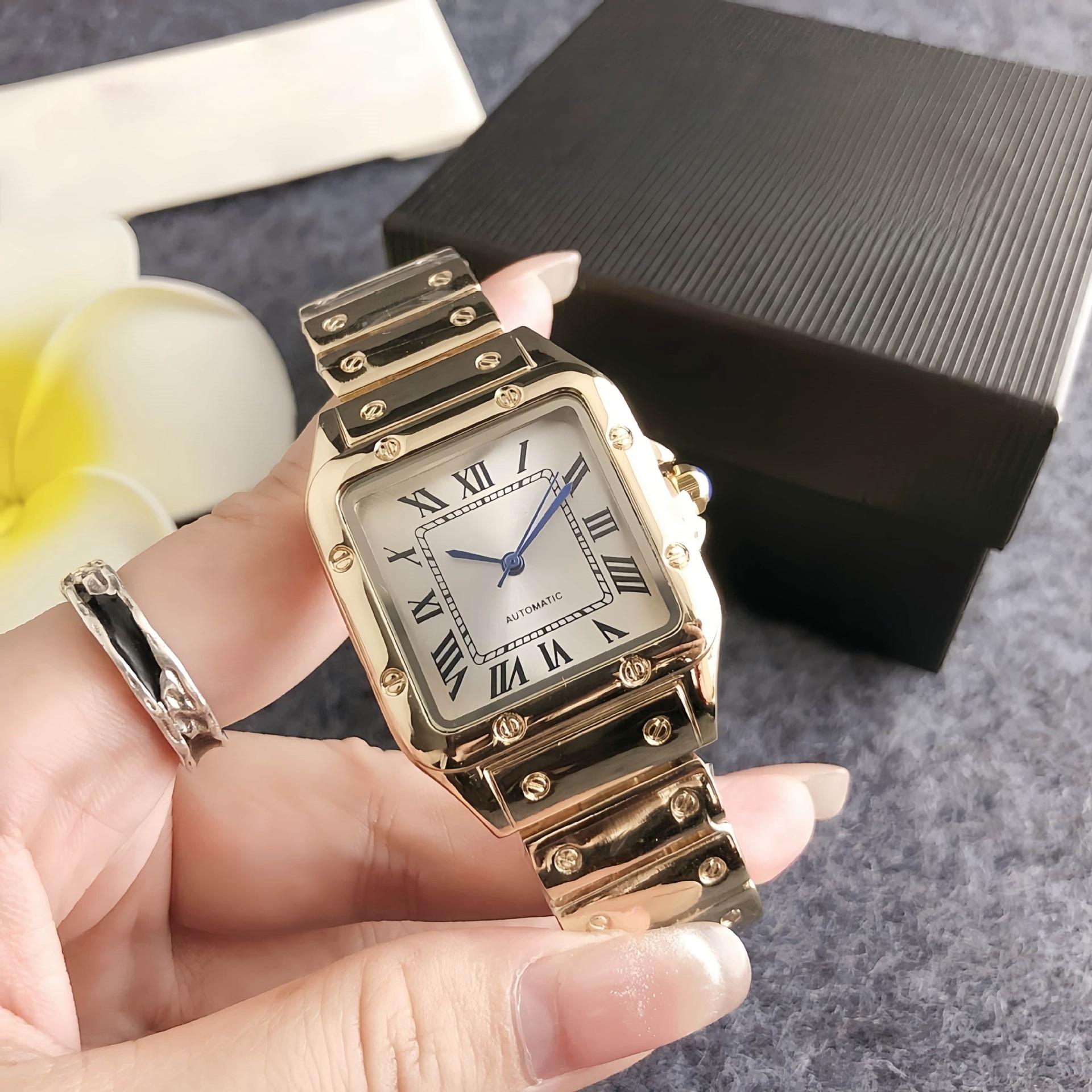 European and American Square Large Dial Women s Watch Quartz Movement Stainless Steel Light Luxury Chain Strap Watch Neutral