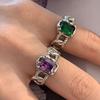 S925 Silver Contemporary Ring With Unique Geometric Design And Vibrant Purple Green Zircon Women For
