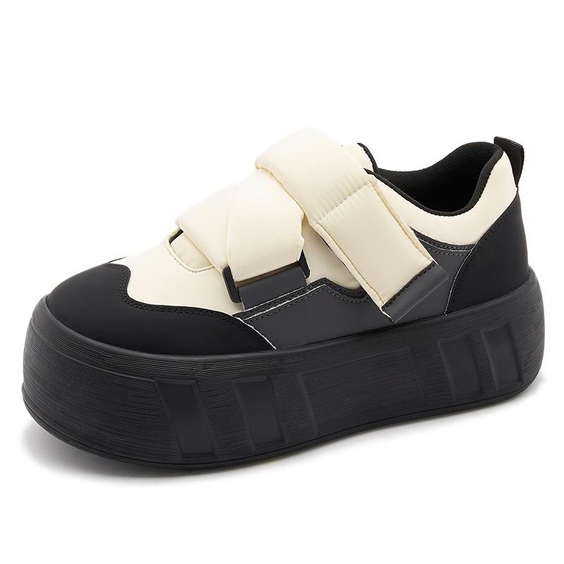 

Bread shoes women s leather thick soles 2025 autumn and winter new Velcro versatile casual shoes thick soles increase height white shoes women 35