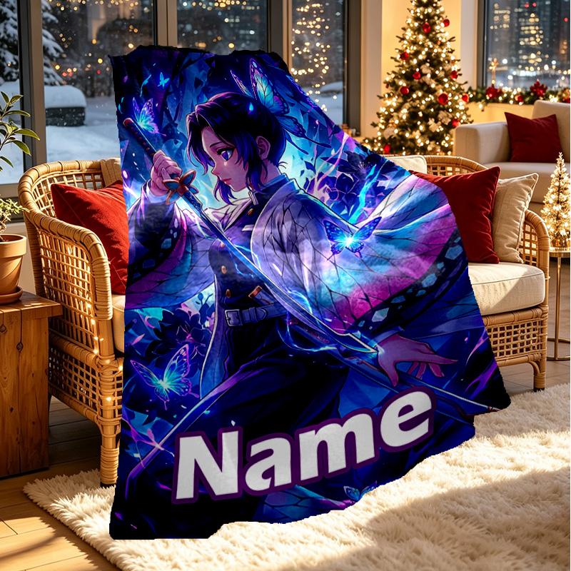 Custom Name Personalized Demon Slayer Print Blanket, Home Decor, Bedroom, Sofa, Camping, Couch, Gifts for Birthday ChristmasEnthusiasts