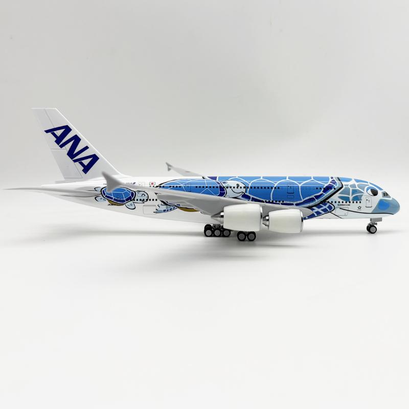 Scale Plane A380 Japan ANA Airways 30cm Aircraft Blue Sea Turtle Plane Model Resin Souvenir Plane With Wheel Base Collection