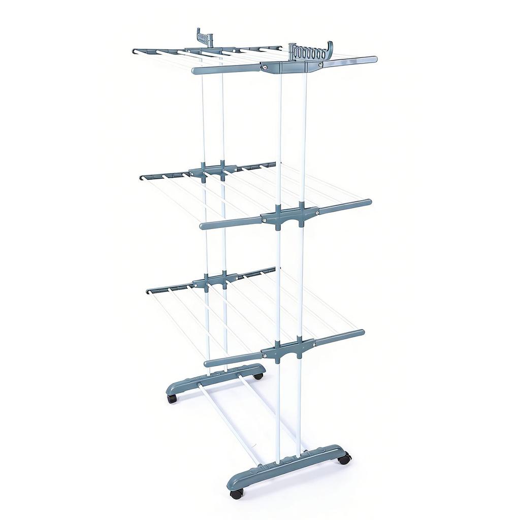 Laundry Drying Rack Multifunctional Movable 3 Layers Space Saving Foldable Clothes Horses Rack