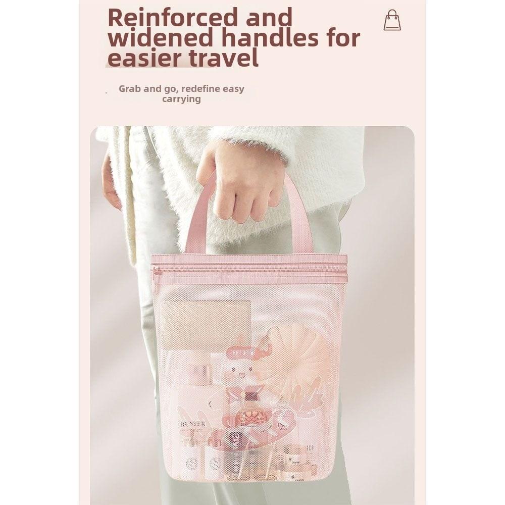 Portable Printed Mesh Bag Large Capacity Shower Organizer Cosmetic Bag Mesh Storage Bag Bath
