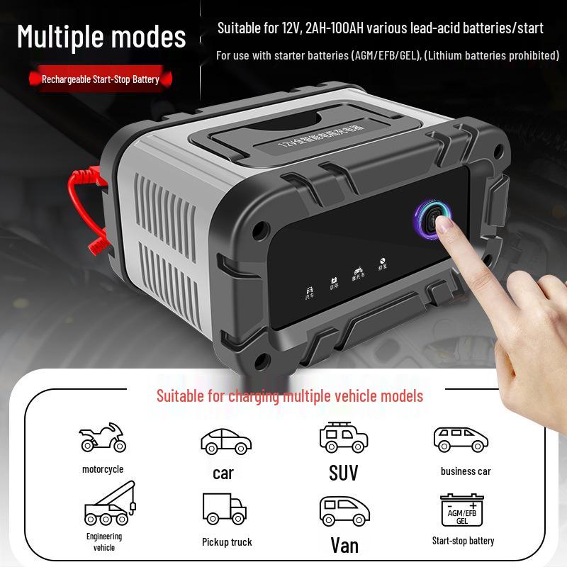 12V Smart Pulse Repair Car & Motorcycle Battery Charger, High-Power Start-Stop Feature