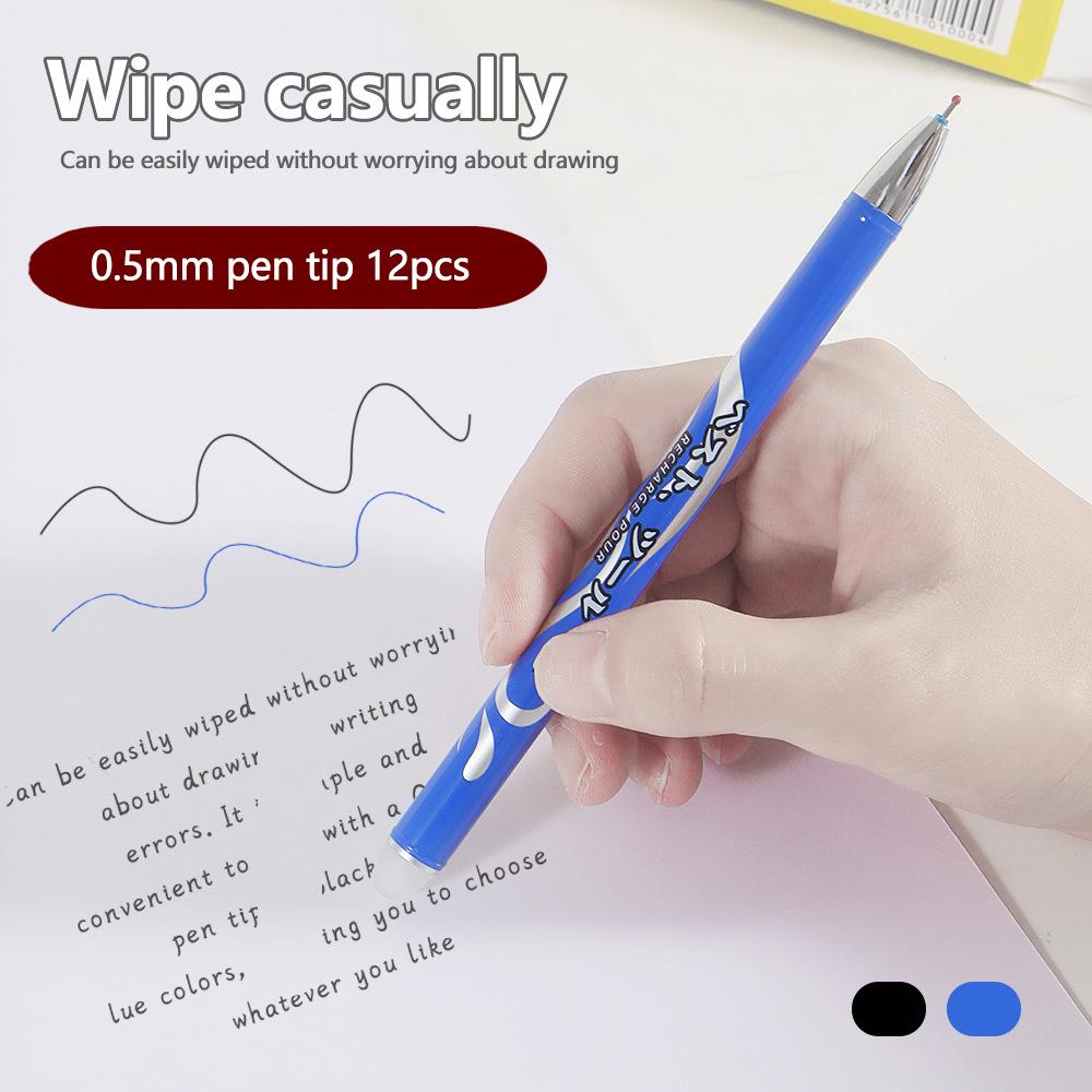 Large Capacity Heat-Erasable Gel Pen - Blue & Black, Student Stationery