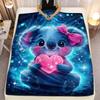 1pc Cute Koala Holding Pink Heart Sparkle Blue Background Flannel Blanket Soft Throw Bed Cover Animal Lover Gift Kids Room Decor