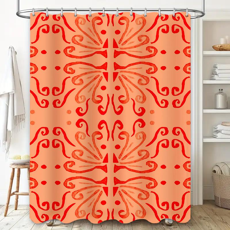 Modern Decorative Shower Curtains: Printed Bath Shrink Wrap Waterproof Fabric For Bathroom Accessories Orange Red Floral Pattern