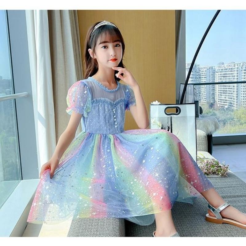 Girls' Fashion Dresses: Summer Lightweight Short-Sleeve Princess Dresses for Kids