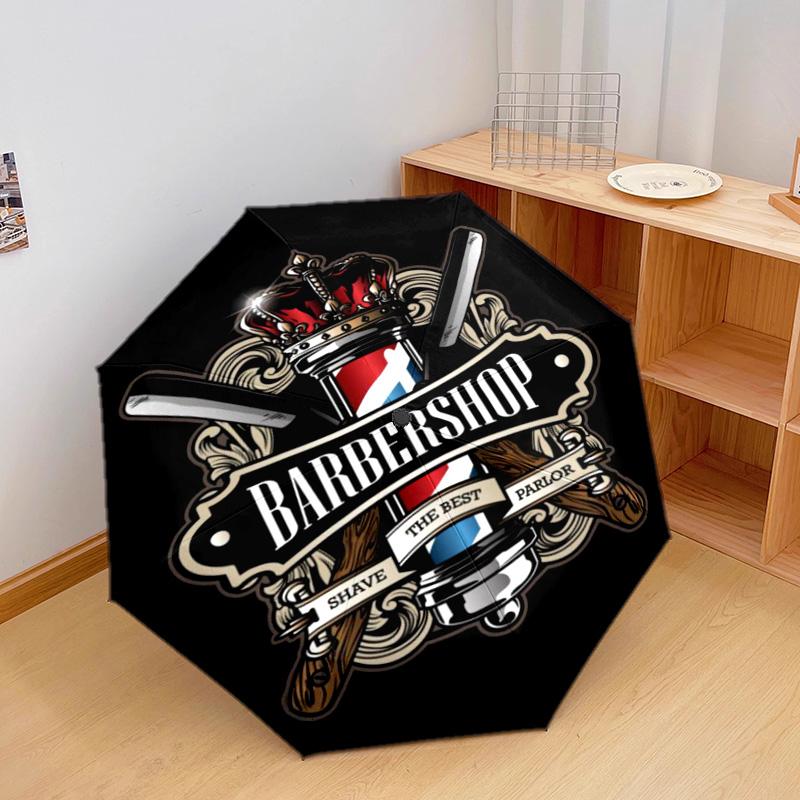 1PC Barber Shop Vintage Style Automatic Umbrella - Suitable Travel Outdoor Portable Umbrella Birthday Gift Daily Essentials