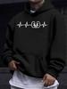 American And European Style Unisex Fall Winter Print Hoodie Long Sleeve Sweatshirt, Heartbeat Line Creative Line Hooded Print Sweatshirt, Easy Trendy 