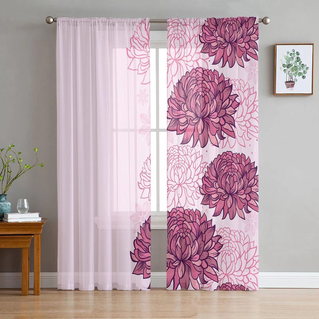 Bunte Blumen-Vektor-Vorhänge für Wohnzimmer, Tüll-Vorhang für Schlafzimmer, Küche, Fenster, Voile-Vorhänge