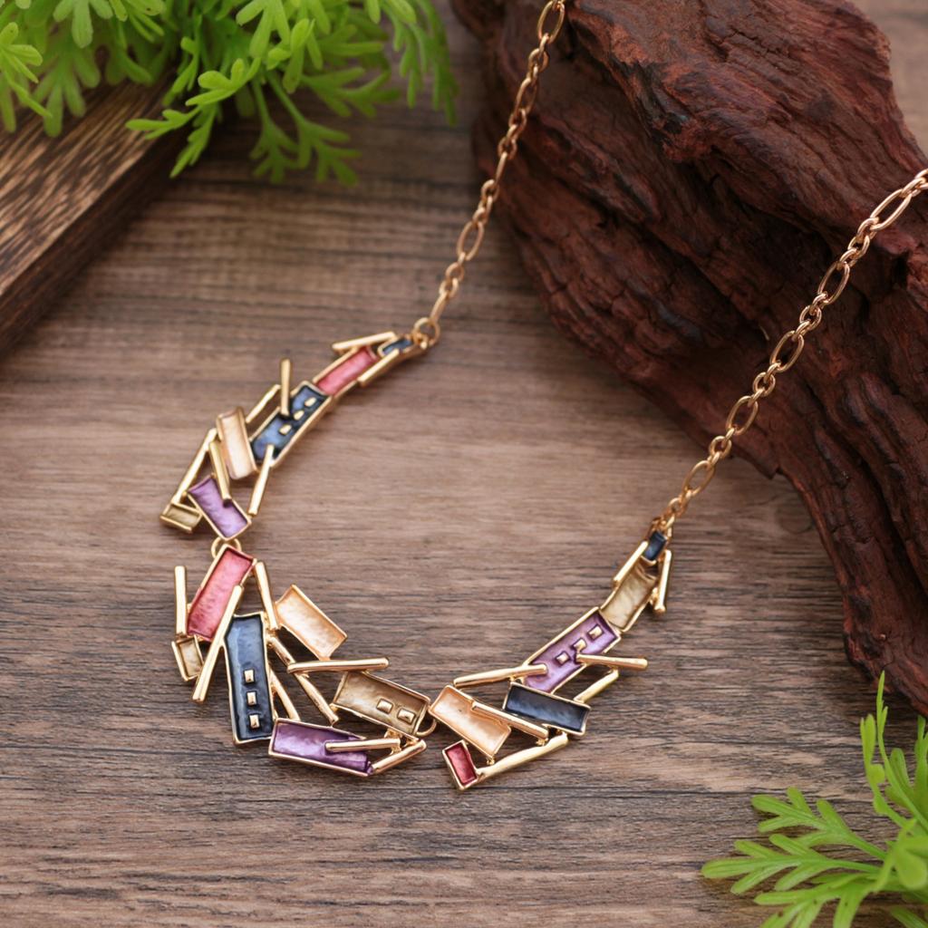 New Enamel Color Irregular Geometric Line Necklace, Women's Exaggerated Geometric Line Alloy Necklace