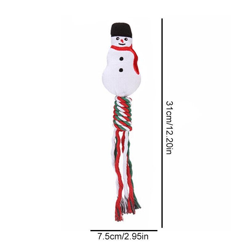 Christmas Pet Dog Chew Toys Braided Cotton Rope Santa Xmas Tree Snowman Gift DH