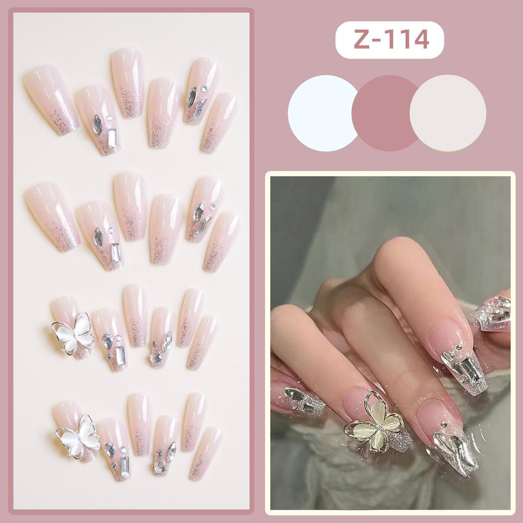 Z-114 Large Crystal Butterfly Diamond Fake Nails (24 Pieces)