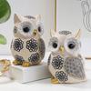 Minimalists Owl Sculpture Flower Pattern Resins Figurine for Desk and Book Shelves Decoration Gift for Animal Enthusiast