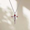 Punk Charm Sliver Color Rose Flowers Winding Red Drip Glaze Cross Heart Hoop Earrings Necklace for Women Stainless Steel Jewelry