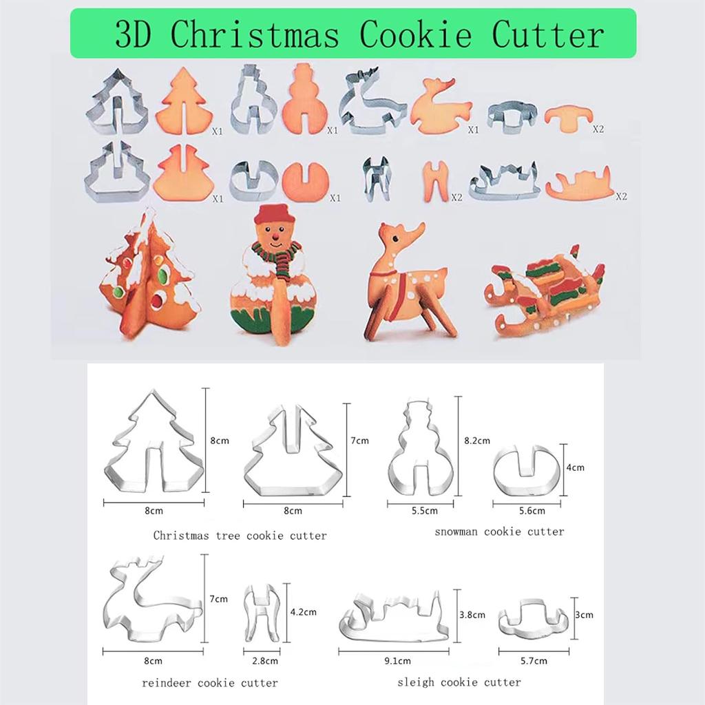 Christmas Cookie Cutter 3D Christmas Biscuit Cutters Set-Gingerbread Man,Christmas Tree House Snowman Holiday Cookie Mold For DIY Cake Baking