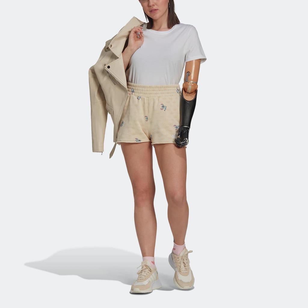 adidas Originals X Disney Allover Print Striped Loose-Fit Casual Shorts Women Khaki HT3948