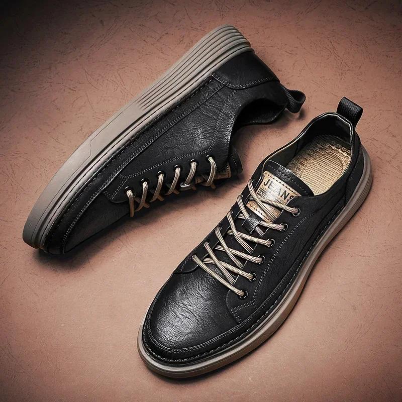 Fashion Men Casual Shoes Outdoor PU Leather Breathable Comfortable Lace-up Men's Shoes Summer Men Sneaker Male Loafers Tenis