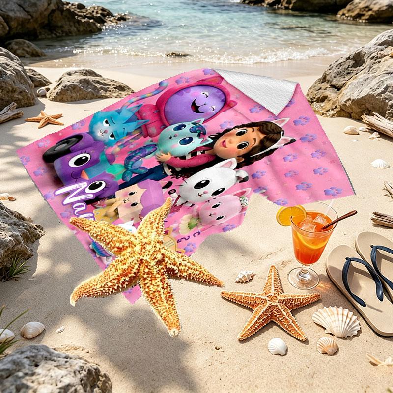 Custom Name Personalized Gabby's Dollhouse Print Beach Towel, for Trip Camping Beach Party Home Decor, Birthday Gift for Family & Friends