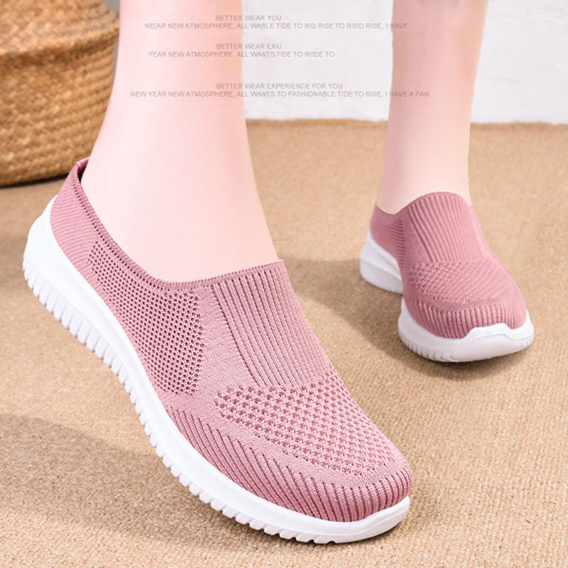 Knit Mesh Breathable Casual Slippers Women Spring Summer Comfortable Flat Shoes Woman Lightweight Non Slip Casual Walking Shoes