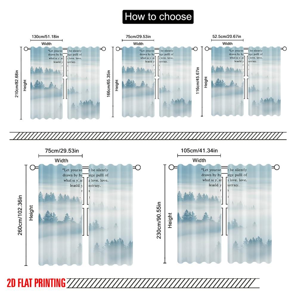 2pcs 2D Flat Printing Curtains Misty Pine Forest Fabric Without Electricity Birthday Party Use for Entryway Room Parties