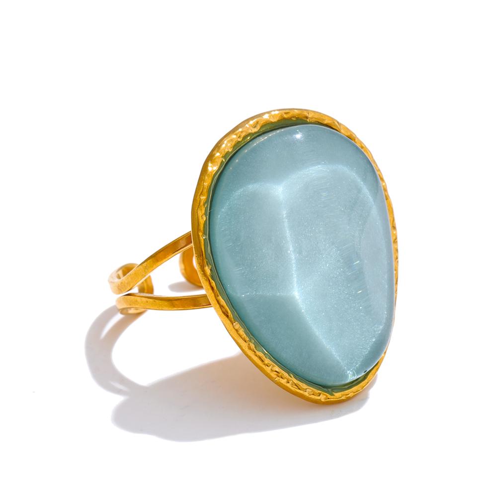 Yhpup Exquisite Candy Multi-Color White Pink Blue Yellow Resin Adjustable Ring Gold Color Stainless Steel Summer Jewelry Gift