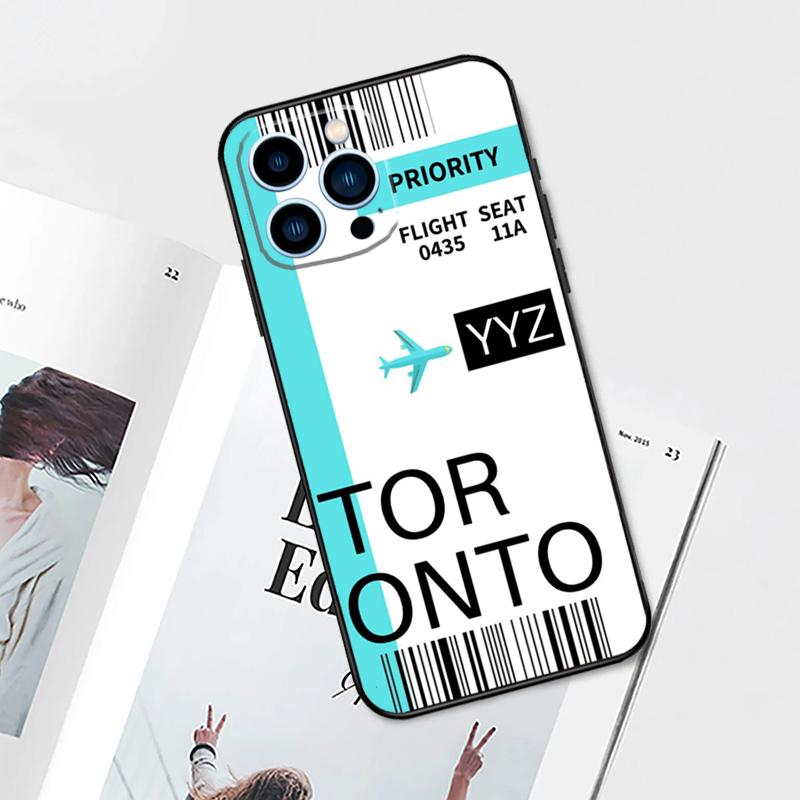 London Toronto Boarding Pass Case For iPhone 17 Pro Max 14 13 12 11 15 16 Pro Max mini 15 Plus 16e 17 Air Phone Cover