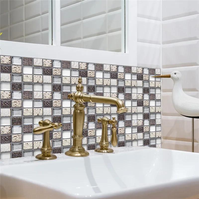 10PCS Mosaic Style Tile Simulation Stickers Self-adhesive Kitchen Waterproof PVC Wall Stickers Living Room Bathroom Decoration