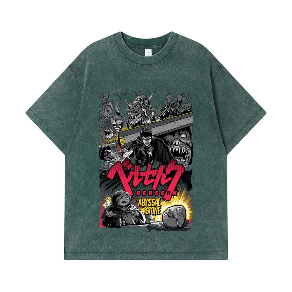 275 GSM Washed T-shirts 100% Cotton Berserk V3 Abyssal Stone Print Unisex Heavy Cotton T Shirt