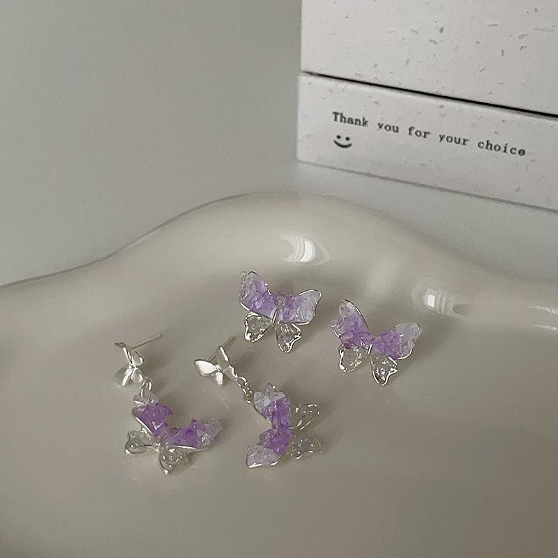Matte Metal Purple Zircon Crystal Butterfly Stud Earrings Female Niche Personality Versatile Temperament Fashion Earrings Earrings