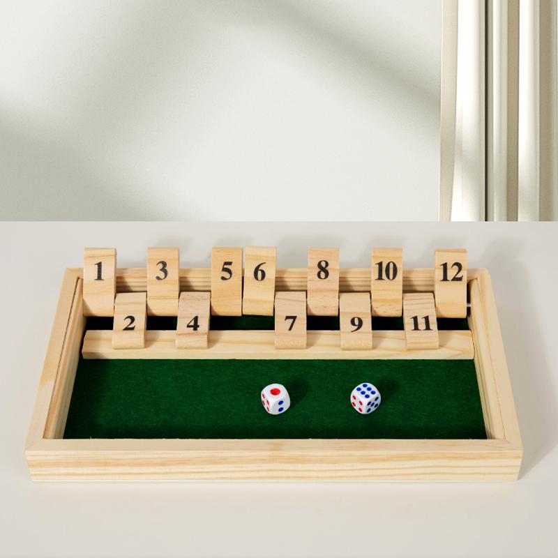Shut The Box Game-Wooden Number Board Game with 2 Dice, Portable Travel-Family Party Game for Adults & Youngsters, Strategy Game