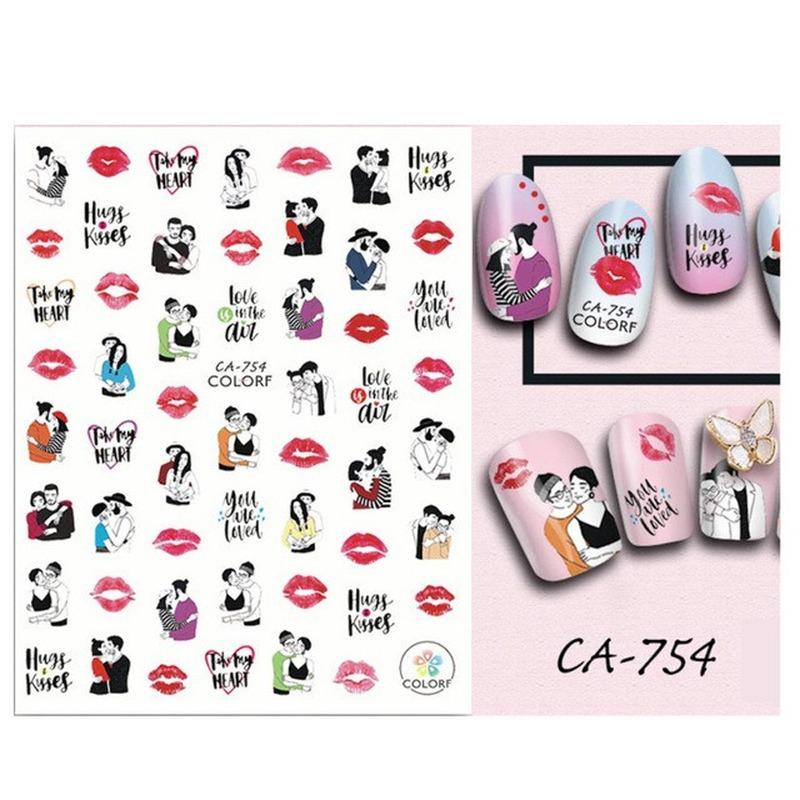 Sexy Lips New Year Slider Valentine's Day Beating Love Heart Design Abstract Pattern Cartoon Fashion Nail Sticker