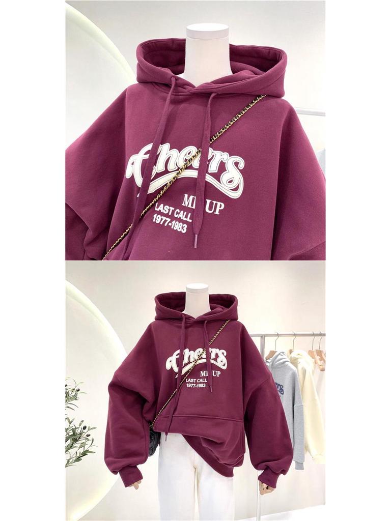 Women's Fleece-Lined Hoodie: Ulzzang Loose-Fit, Korean Style, Autumn/Winter 2025 Trend.