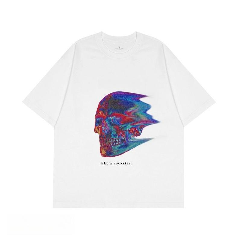 2026 New Fashion Thermal Imaging Bone Dark Retro Print Mens and Womens Short Sleeve Loose Plus Size Crew Neck TShirt