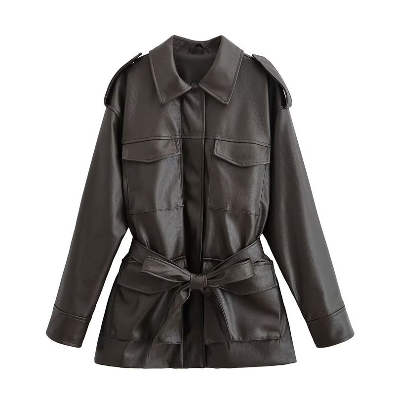 Za New Fall Women's Clothing 2025 Fashion Style French Fashion All-Match Loose Fitting Pocket Decoration Imitation Leather Jacket Outwear